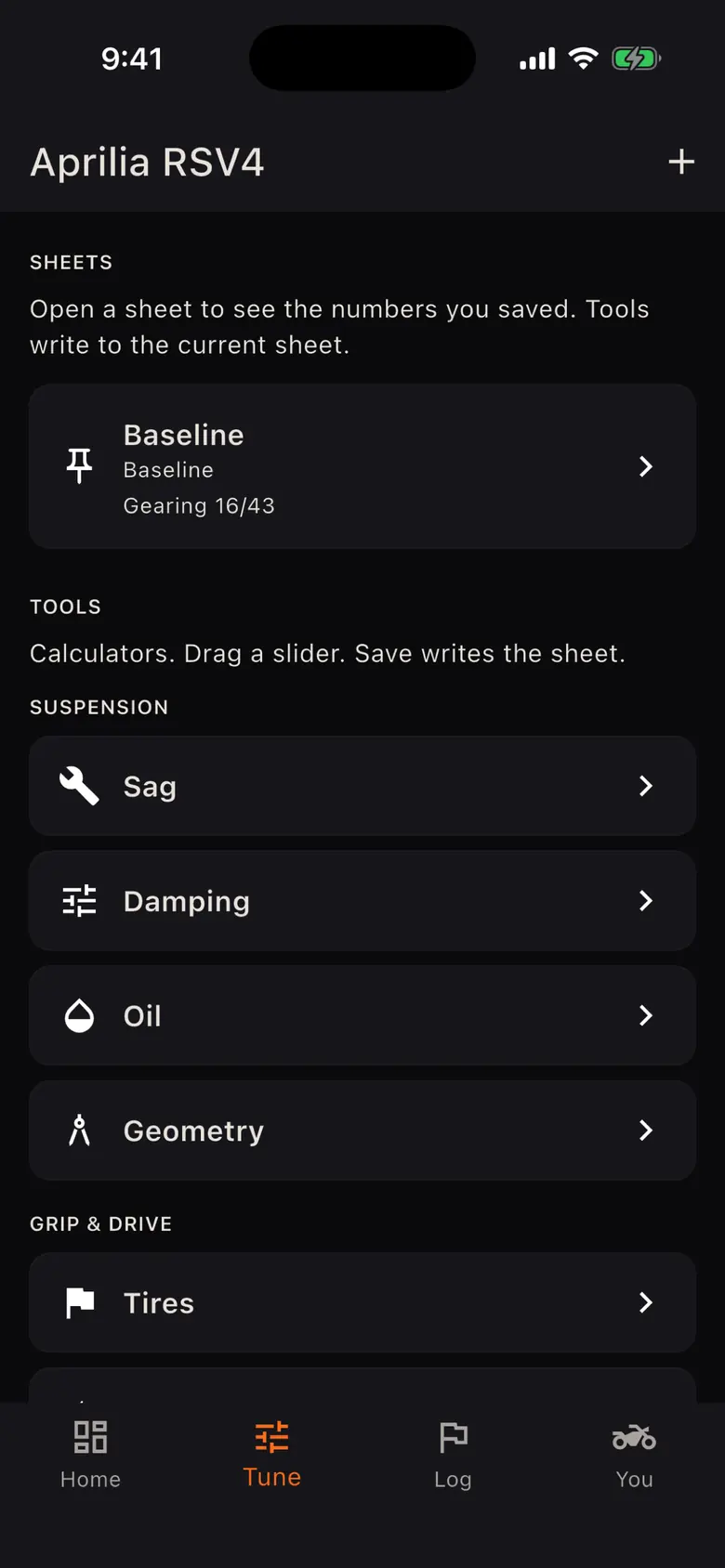MotoTuner Tune tab